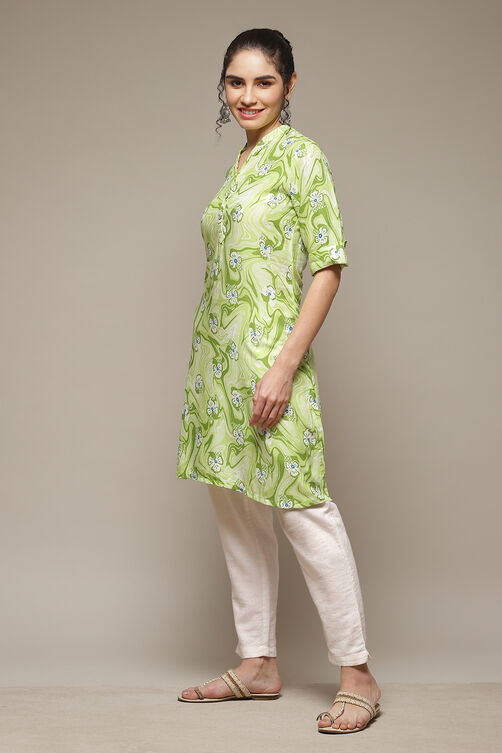 Lime Green LIVA Straight Kurta image number 3